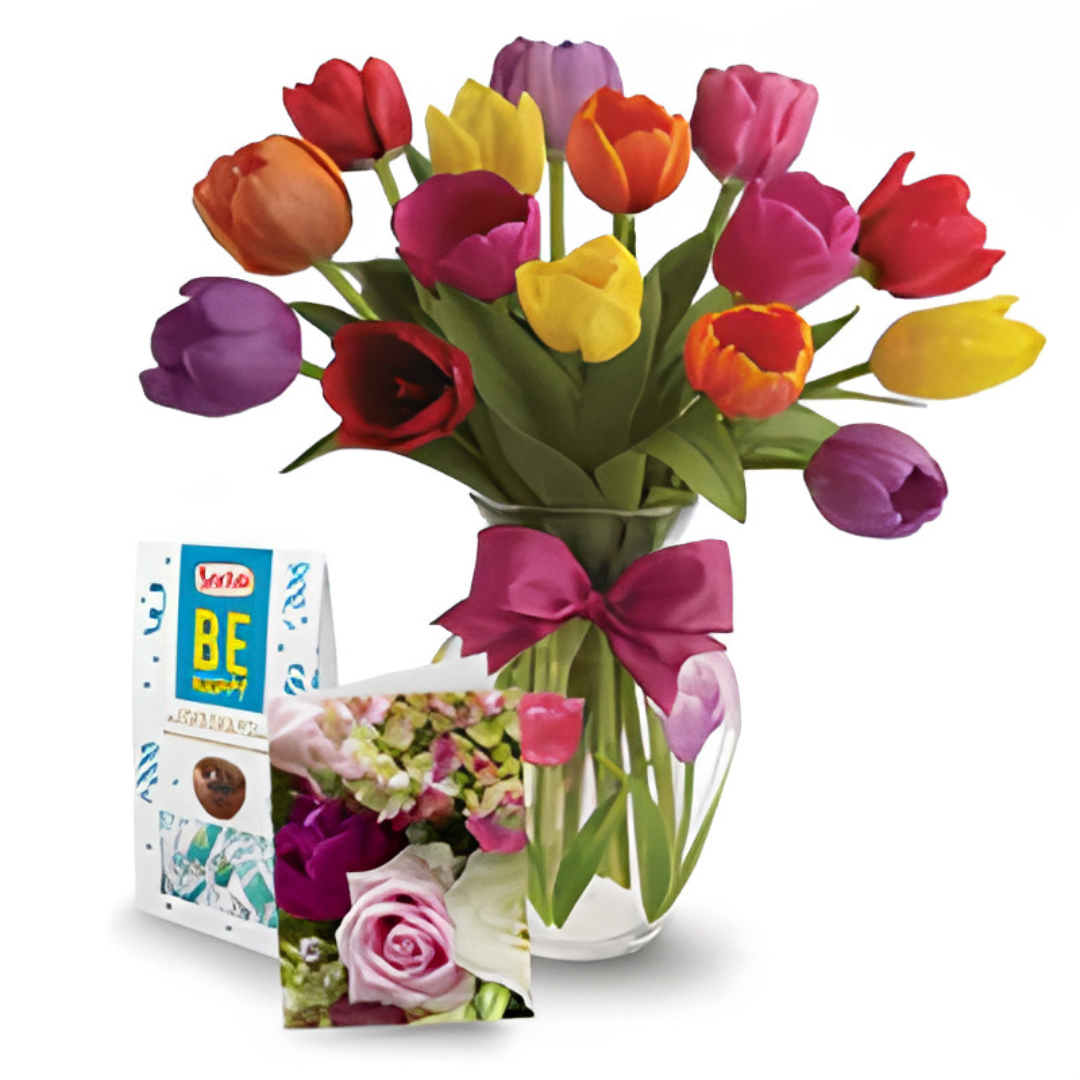 15 Tulip Combo bouquet with Be Happy gift.