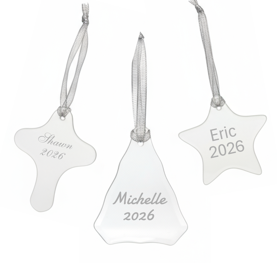 Personalized Glass Christmas Ornaments 3-Pack | Custom Engraved Holiday Tree Decorations | Cross, Star & Tree Things Engraved