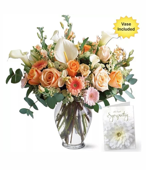 Sympathy Florist's Choice III - flower bouquet with vase and sympathy card
