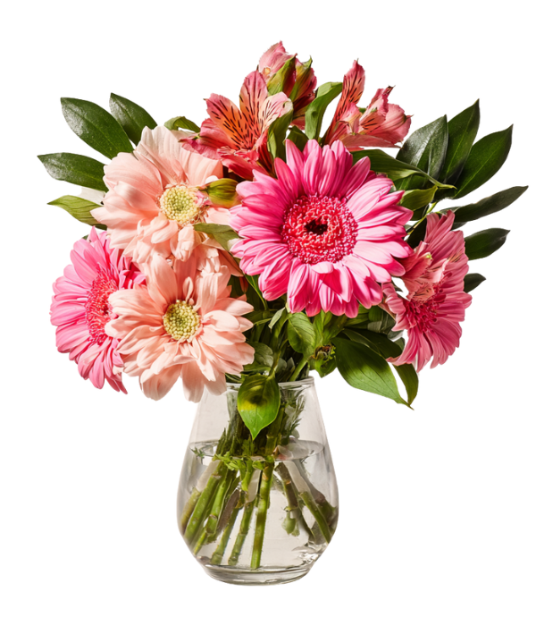 Pink ribbon flowers in vase